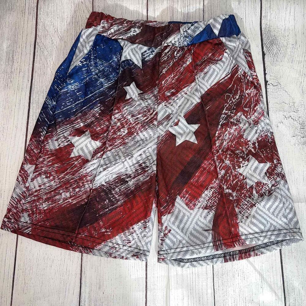 Red, White & Blue Stars & Stripes Pull On Kids Pleated Pocket Shorts